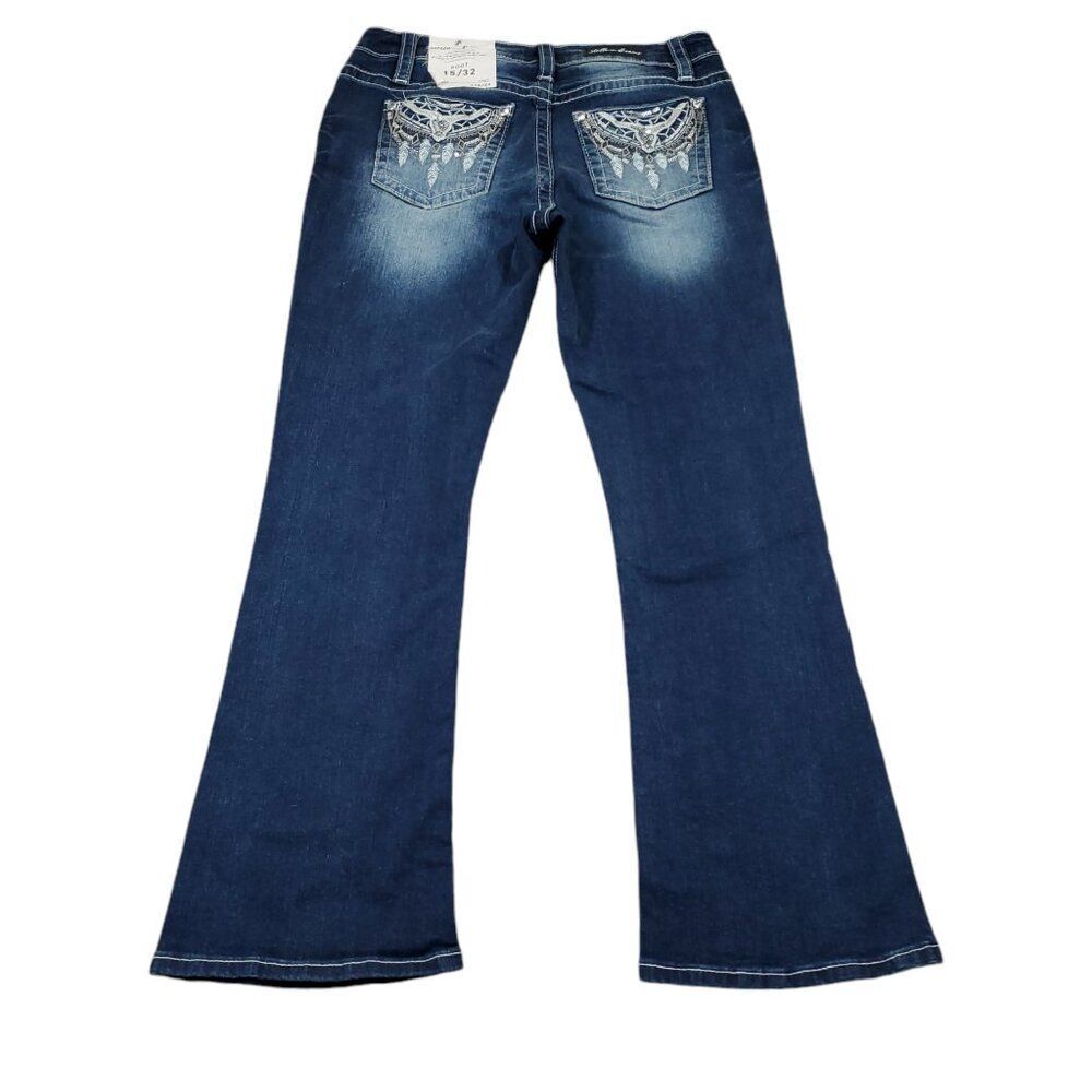 Stella in Dreams Mid Rise Boot Jeans Bootcut Sequin Bull Oxen Size 15 32 Blue